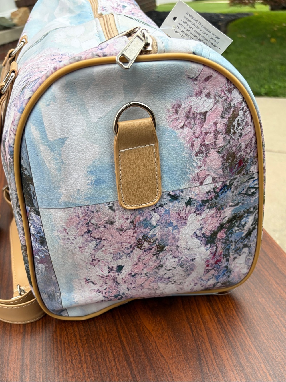 Paris Eiffel Tower Floral Weekender Duffel Bag Shoulder Strap New - Picture 8 of 11